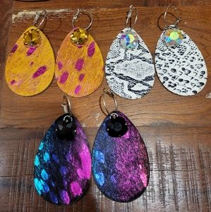 Set of 3 KIG leather teardrop earrings